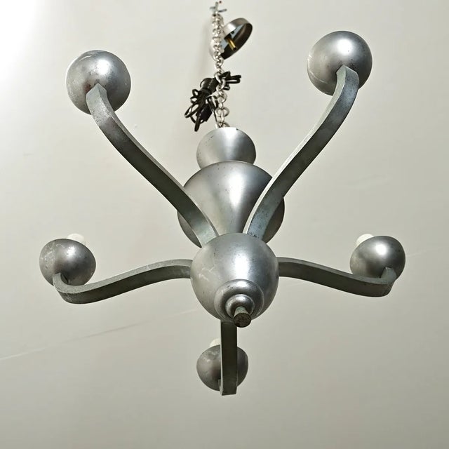 Metal French Vintage Modern Pewter-Tone Chandelier For Sale - Image 7 of 12
