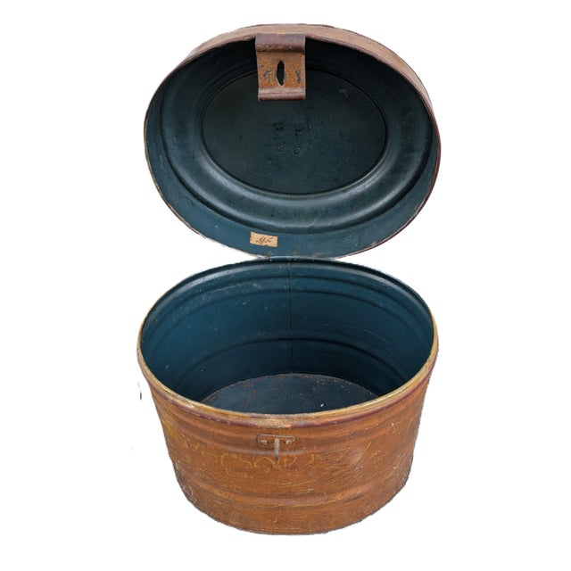 Victorian Antique Victorian Metal Hatbox For Sale - Image 3 of 5