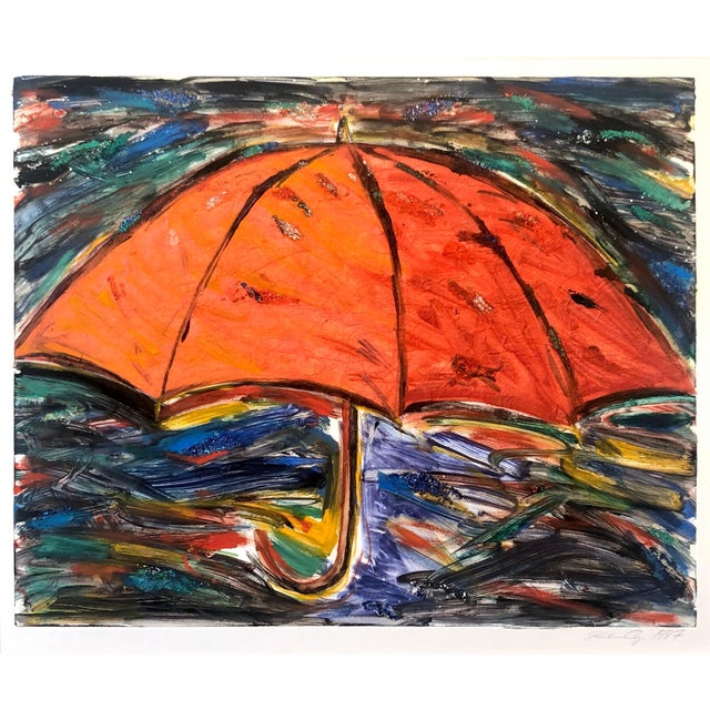 Late 20th Century Helen Oji, Umbrella, Monotype with Hand Painting, Glitter, Asian American Art, Woman Artist, 1987 For Sale - Image 5 of 12