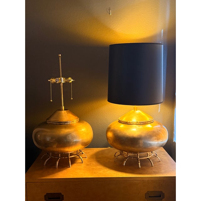 Chinoiserie 1960s Pair of Brass Asian Style Ginger Jar Lamps For Sale - Image 3 of 8