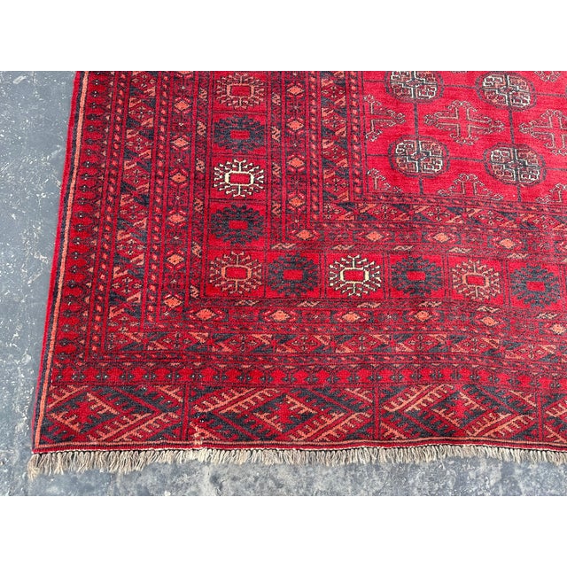 This Is An Afghan Turkomen Tribal Bukhara Mowri Design Vintage Rug With Its Geometric pattern rug This Rug Is Hand knotted...