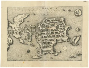 Birds-Eye View Map of Gallipoli by Mattheus Merian, 1688
