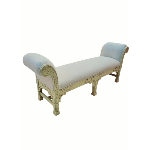 Dennis & Leen Vintage Italian Baroque Style Heavily Carved Floral Scrolled Arm Hall Benches- A Pair For Sale - Image 4 of 15