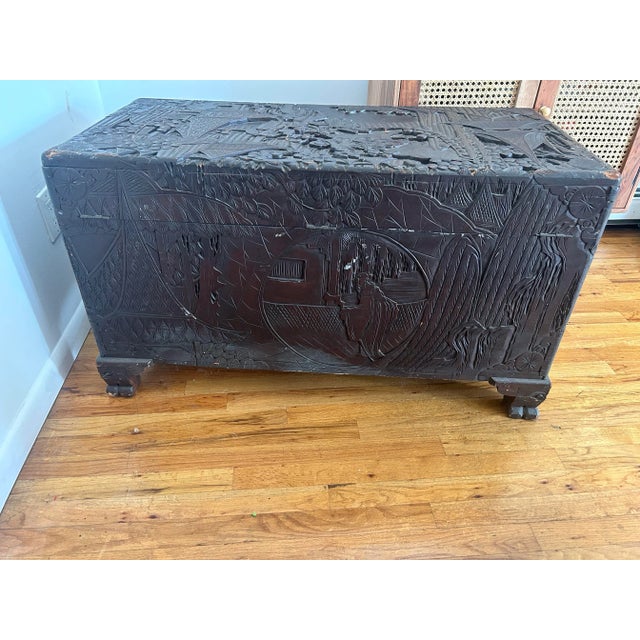 1940s Carved Camphor Dark Wood Chest 1940s For Sale - Image 5 of 10