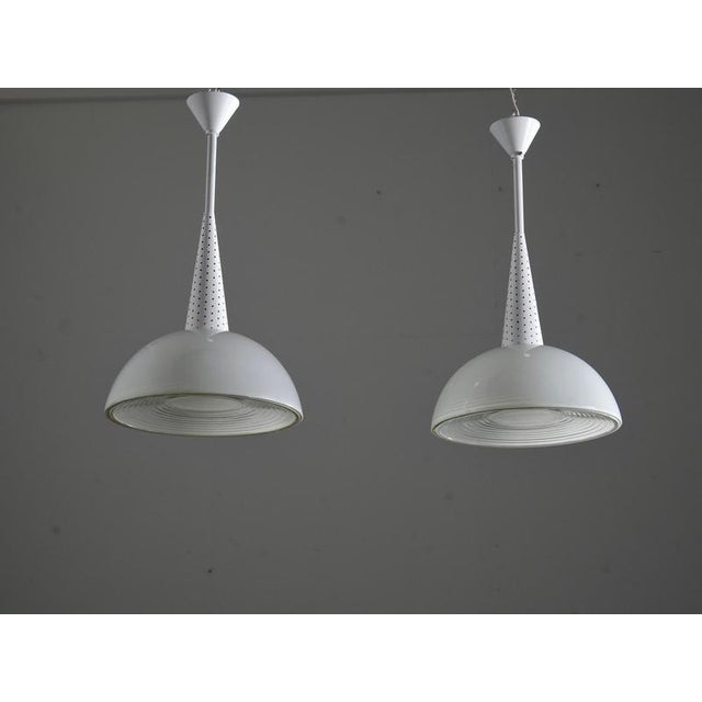 Ceiling Lamps in Metal and Glass by Mathieu Matégot for Holophane, 1960s, Set of 2 For Sale - Image 3 of 11