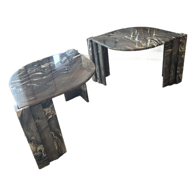 Italian Marble “Eye” End Tables Attributed to Roche Bobois - A Pair For Sale
