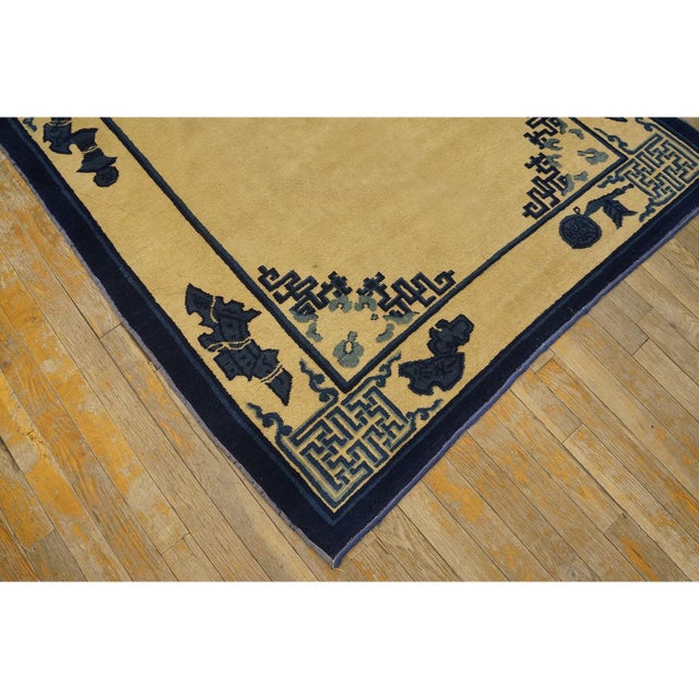 1900s Classic Beige Solid Field Chinese Motifs Antique Peking Small Wool Rug For Sale In New York - Image 6 of 10