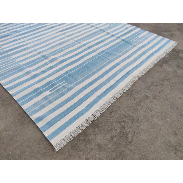 Not Yet Made - Made To Order Handmade Reversible Cotton Vegetable Dyed Blue and White Striped Rug-10'x14' For Sale - Image 5 of 12