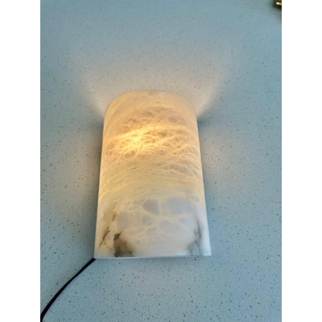 Single Half Cylinder White Alabaster Minimalist Wall Light Sconce For Sale - Image 14 of 18