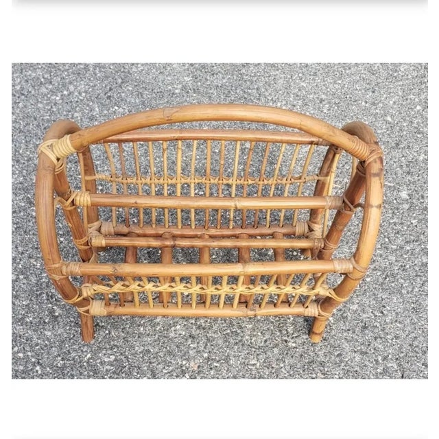 1970s Rattan Wicker Magazine Rack For Sale - Image 4 of 5