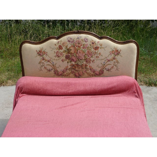 Sleigh Bed in Wood and Jacquard Fabric, 1950 For Sale - Image 17 of 18