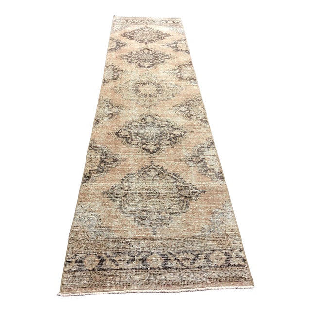 Turkish Faded Peach Oushak Runner Rug For Sale