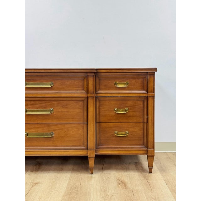 Mid 20th Century Vintage Dresser Drexel Transitional MCM Nine Drawer Lowboy Brass Handles For Sale - Image 5 of 18