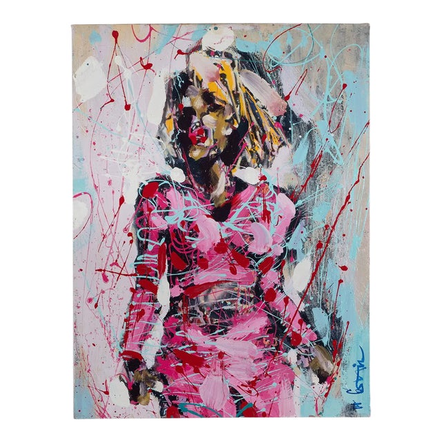 "Portrait of a Woman in Pink" Contemporary Modernist Abstract Figurative Oil Painting by Costain For Sale