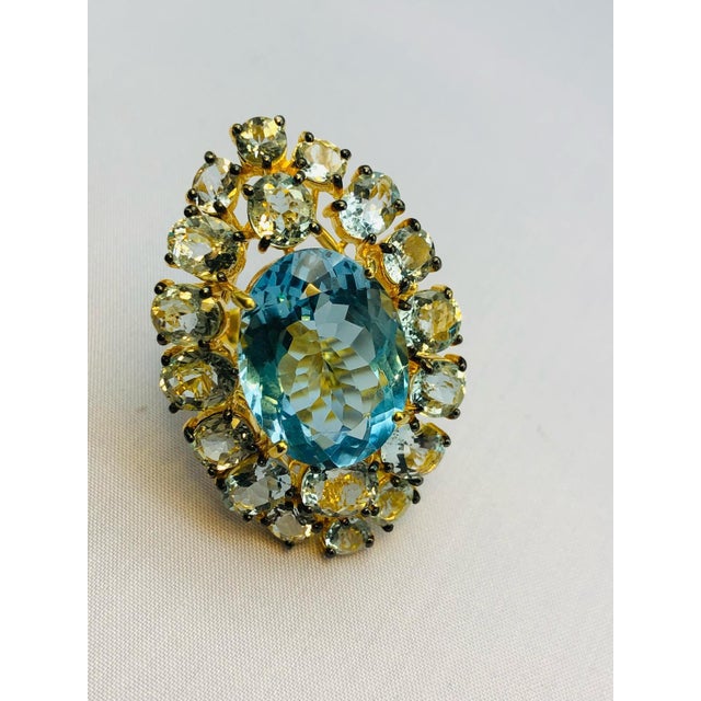 Aqua Bochic "Orient" Natural AquaMarine & Blue Topaz Ring Set In 18K Gold Plating For Sale - Image 8 of 10