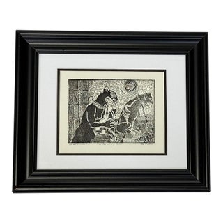 Late 20th Century Jerry Difalco (1952-2021 Nj/Pa) Framed Etching Aquatint Print #8/10, "Mon Paris", Surreal Gargoyes For Sale