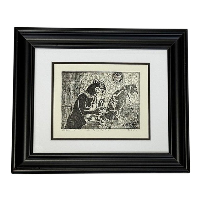 Late 20th Century Jerry Difalco (1952-2021 Nj/Pa) Framed Etching Aquatint Print #8/10, "Mon Paris", Surreal Gargoyes For Sale