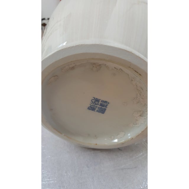 Ceramic Maitland Smith Hand Painted Ivory and Red Color Vase For Sale - Image 7 of 8