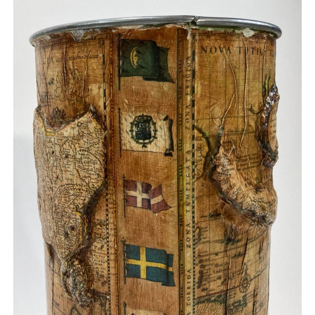 Gold Vintage World Map Raised Relief Umbrella Stand For Sale - Image 8 of 9