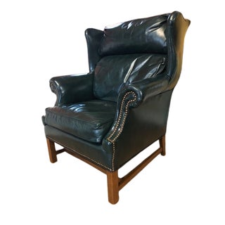 Smith & Gaines Leather Nailhead Wingback Chair For Sale