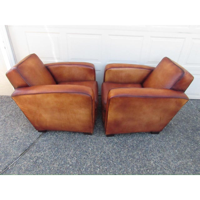 Pair of Art Deco Style French Leather Club Chairs For Sale - Image 4 of 15