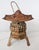 Circa 1940's Japanese iron pagoda garden candle lantern. Hand cast iron Japanese candle lantern with cut out heart...