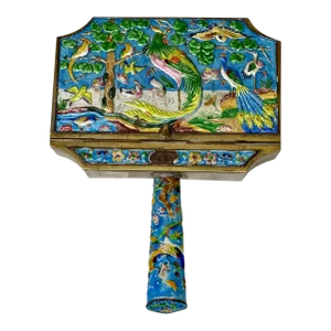 Vintage Chinese Brass Cloisonne Birds of Paradise Silent Butler