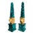 Pair of Grand Tour Faux Malachite Hand Painted & Gilded Obelisks of Minerva For Sale