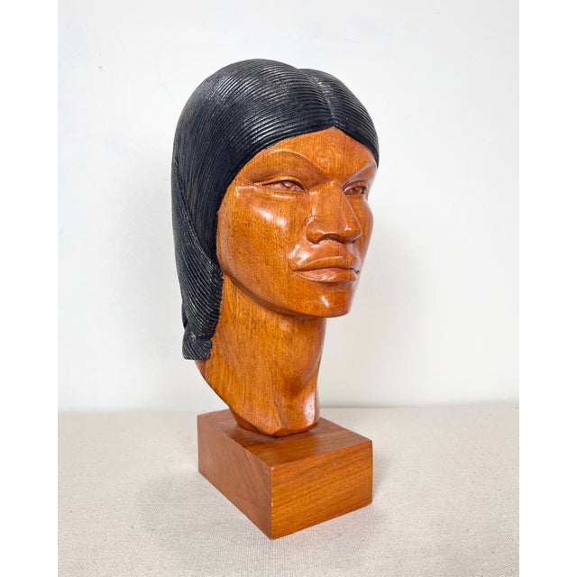 Figurative Vintage Carved Wood Bust Made in Bolivia For Sale - Image 3 of 12