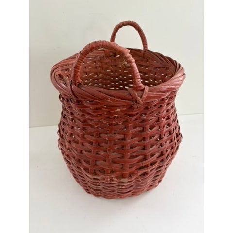 Red Large Antique Red Painted Splint Basket With Handles, C. 1880–1920 For Sale - Image 8 of 10