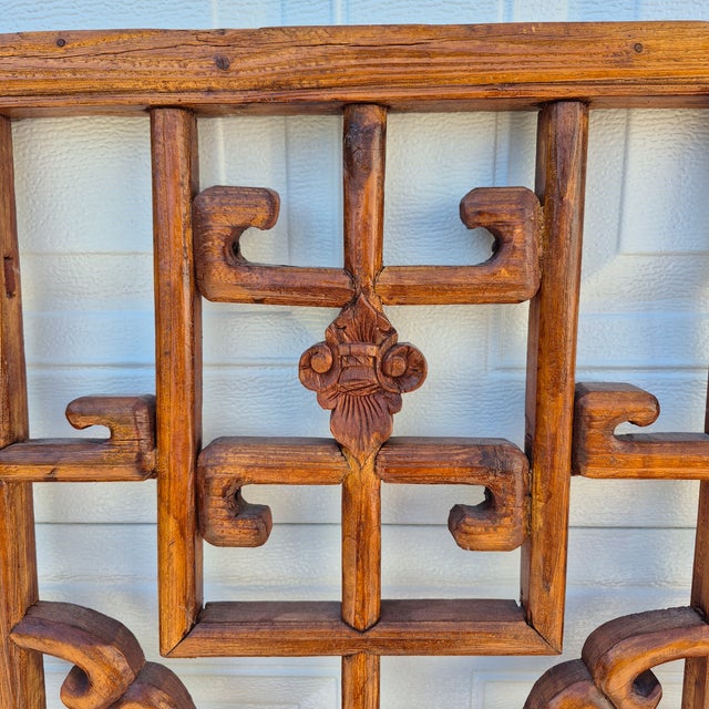 Antique Chinese Open Fretwork Lattice Large Window Screens Decorative Wall Panels, a Pair For Sale - Image 4 of 15