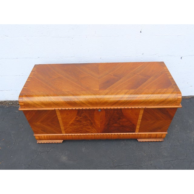 Lane Furniture Lane Art Deco Waterfall Inlay Cedar Chest Blanket Trunk 6585 For Sale - Image 4 of 18