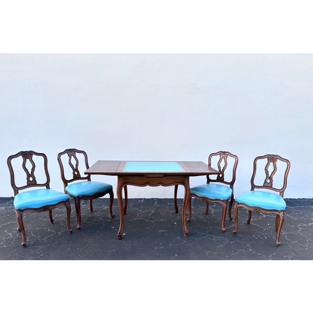 French French Extending Game Table With Matching Chairs Hollywood Regency Style - Set of 5 For Sale - Image 3 of 9