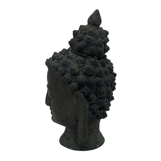 Traditional Early 20th Century Thai Patinated Bronze Buddha Head Sculpture For Sale - Image 3 of 12