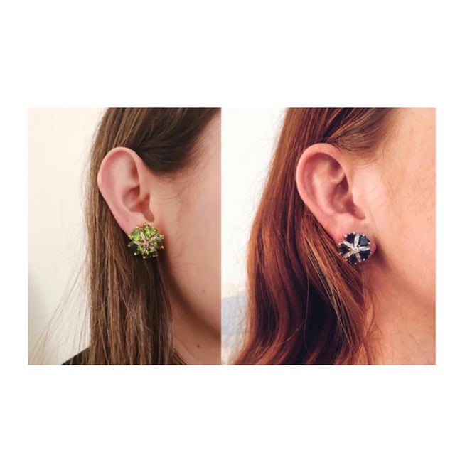 Christina Addison Turquoise Flower Stud Earrings With Diamond Center For Sale - Image 10 of 12