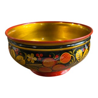 1970s Wooden Gold and Red Turkish Style Decorative Bowl For Sale