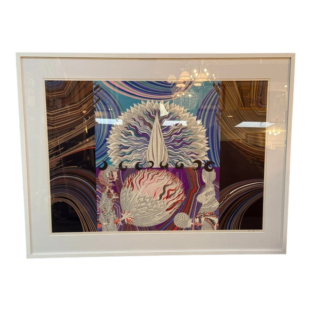 Circa 1973 Wolfgang Hutter Modernist Abstract Signed Lithograph, Framed For Sale