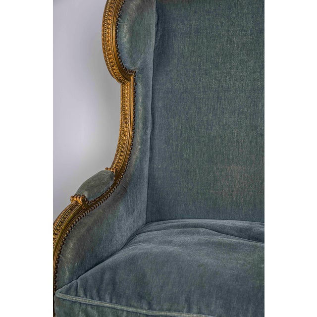 Aqua French Louis XVI Giltwood Wing Chair For Sale - Image 8 of 18