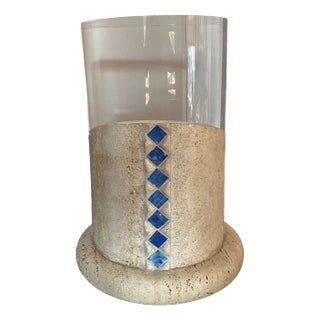 Small Columns or Sofa End Tables in Travertine & Acrylic Glass, Set of 2 For Sale