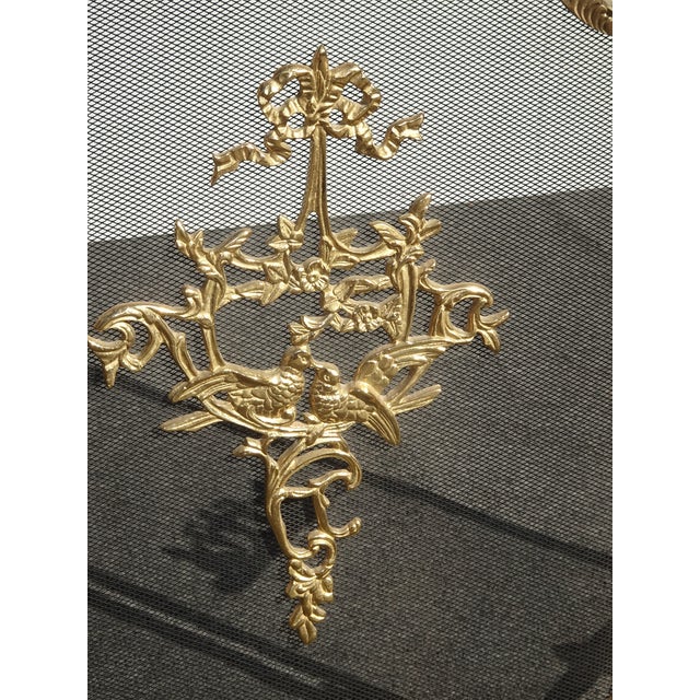 Brass Vintage French Provincial Ribbons Love Birds Gold Brass Fireplace Screen #2 For Sale - Image 8 of 14