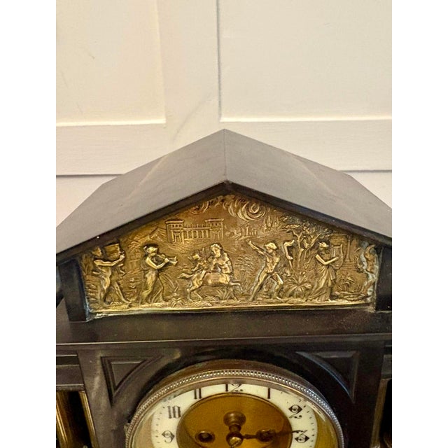 Antique French Architectural Mantel Clock in Black Marble and Gilt Brass, 1880 For Sale - Image 10 of 13