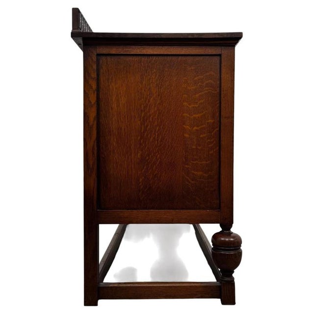 Wood Early 20th Century Antique English Jacobean Oak Sideboard For Sale - Image 7 of 14