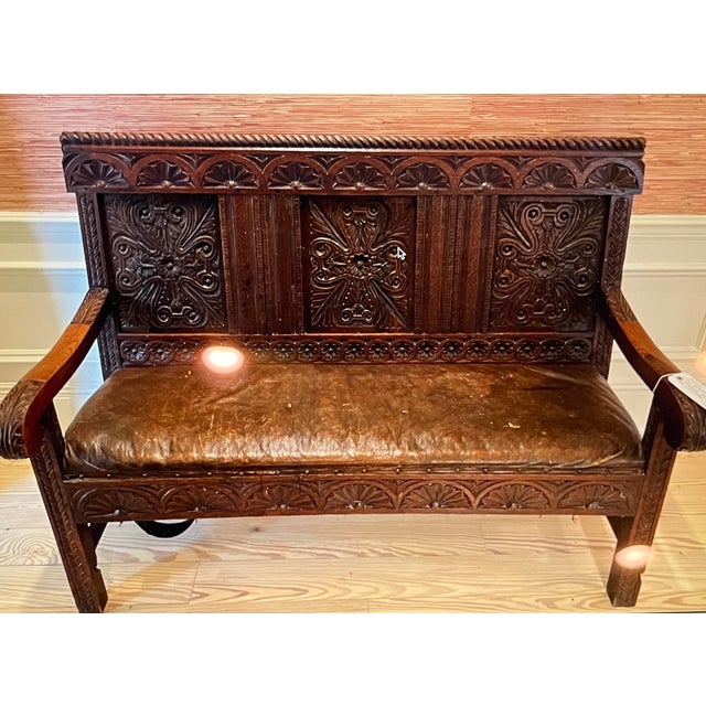 Wood Antique English 18th C. King Charles II Oak Settle For Sale - Image 7 of 7