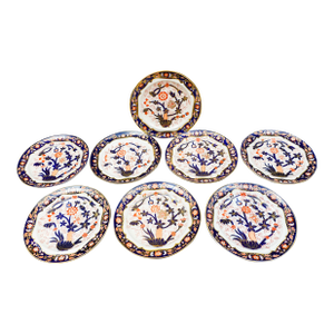 Mid 20th Century Copeland English 2 609 Imari Style Cobalt Gold Porcelain 8 3/8" Plate Set of 8