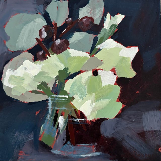 Modern “Nocturne in Bloom” Original Acrylic Modern Floral Still Life by Linda McDonough For Sale - Image 3 of 10