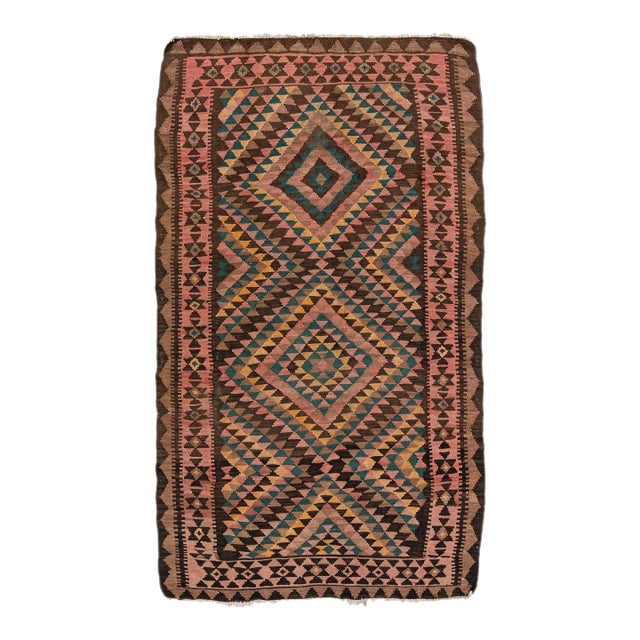 1960s Vintage Turkish Kilim Multicolor Handmade Tribal Wool Rug For Sale