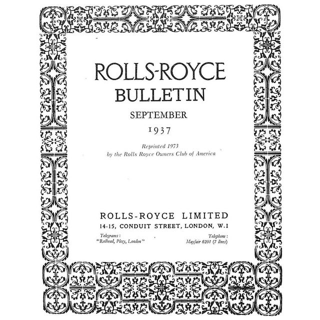 [32] pp. Rolls-Royce Limited 1937 11" x 8 1/2" Reprinted 1973 by the Rolls Royce Owners Club of America