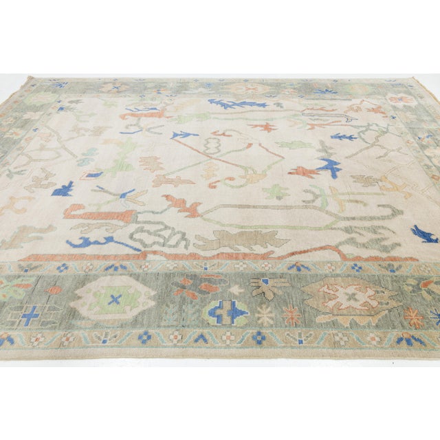 Contemporary Modern Oushak Style Hand-Knotted Wool Area Rug in Soft Neutrals For Sale - Image 11 of 12