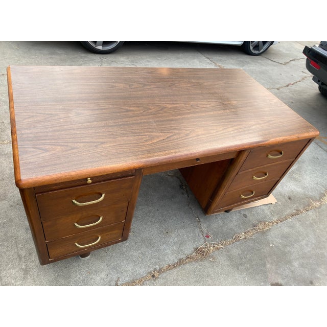 1960s Vintage Mid Mid Century Modern Wooden Desk Needs Restoration For Sale - Image 9 of 10