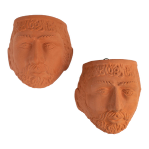 Vintage Terracotta Male God Face Wall Planters by Rookes Pottery - Set of Two